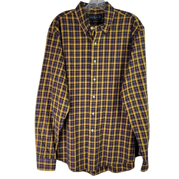 Polo Ralph Lauren Shirt Oxford Men's Size XL LS Button Down Yellow Plaid - Picture 2 of 9